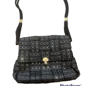 M&G Bertini Seat Belt Purse Black Gold Italy vintage rope bag shoulder travel